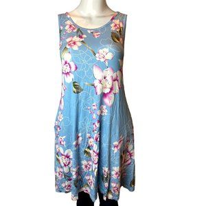 NWT BISHUIGE Womens Sheath Floral Dress Sleeveless Round Neck Blue Size Small